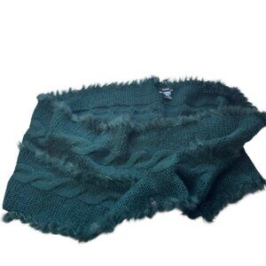 RUDSAK Sweater Knit Rabbit Fur Cable Knit Infinity Scarf Soft Warm Cozy Green